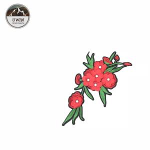 Red Flower Patch with Rhinestone Woven Patch Custom Pvc China Manufacturer Cheap