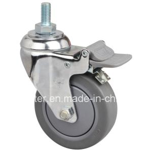 110kg Load Capacity Medium Duty TPE Caster with Threaded Brake and 3 Wheel