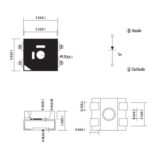 3.5x2.8x1.8mm IR Diode Plastic Sealed 650nm IR SMD Transmitter For Optical Switches