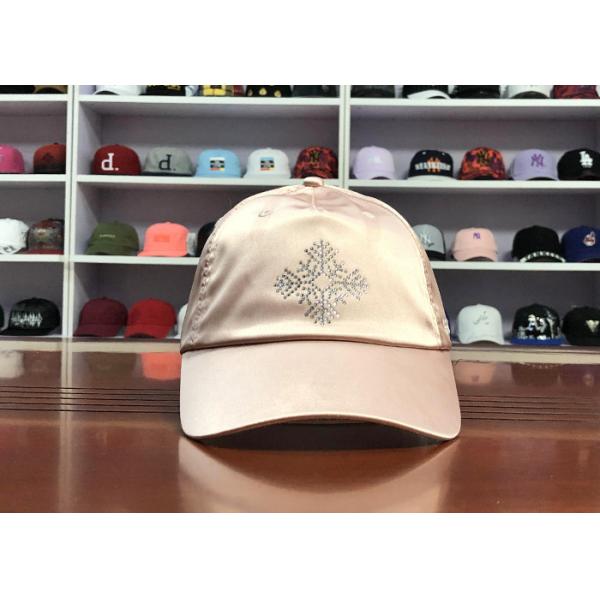 Quality Hot Sales ACE Unisex Adjustable Rhinestone Embroidery Logo Satin Fabric Soft Design Baseball Cap Curve Hat wholesale