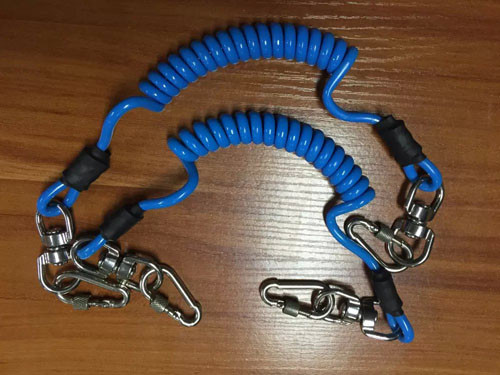 Quality China factory custom blue color lobster clasp hook flexible safety coiled lanyard tethers wholesale