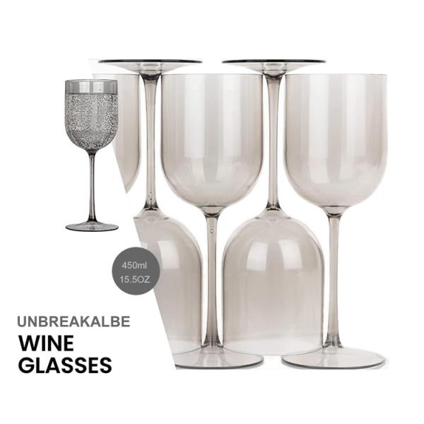 Unbreakable Modern Black Plastic Wine Glasses 15.5oz 450ml Recyclable
