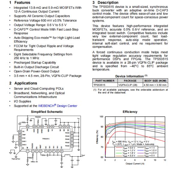 TPS53515RVER Buck Regulator IC Chip IC REG BUCK ADJ 12A 28VQFN