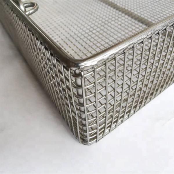 Medical Rectangular Sterilized Stainless Steel Mesh Basket With Handles