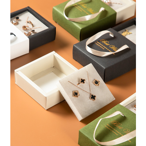 Customized Logo Recycled Luxury Jewelry Gift Drawer Packaging Paper Bag with Handle