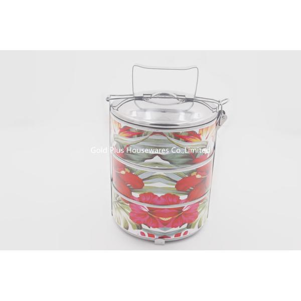 14cm 3 Layers thermal insulated metal food container factory tiffin lunch box