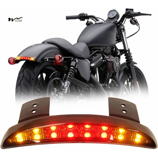 Motorcycle LED Rear Fender Edge Brake Light with License Plate Tail Light Black