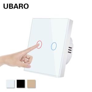 Single Live Wire Touch Light Switch Gold Tempered Glass Panel Smart Light Switch