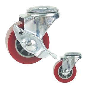1.5" Rigid Plate Red PU Light Duty Casters For Bed Drawers