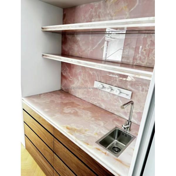 Modern Translucent Crystal Pink Onyx Slab Stone Lamps for Backlit Wall Background Panel