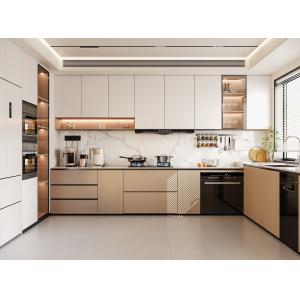 Particle Board Modern Kitchen Cabinet For Apartment With Quartz Countertop