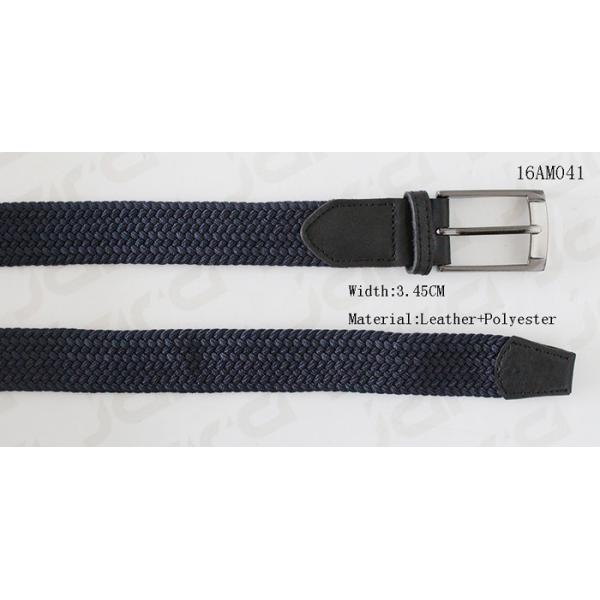 Quality Black Leather Part / Polyester Mens Stretch Belts With Leather Tip And Buckle Part wholesale