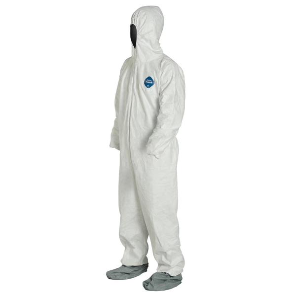 Disposable Heavy Duty Breathable Coverall, Disposable Coverall is Hooded with Elastic Wrist and Ankles, L/XL, White