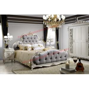 China Luxury Upholstery Fabric Headboard Padding with Solid Wood Bed in Ivory White Painting on sale