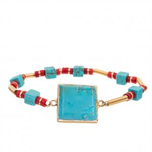Cheap Sky Blue Square Faceted Turquoise Bracelet With Spring Link Gemstone for sale