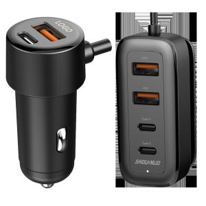Multi Port ABS Fast Charging Car Charger With Extension Cord 120W Lighter Switch