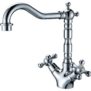Brass Polished Chrome Kitchen Sink Water Faucet One Hole with Two Cross Handles