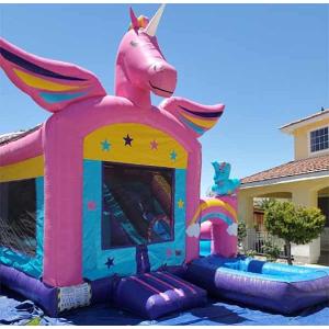 Cheap OEM/ODM Unicorn Bounce House With Small Slide &amp; Pool PVC And Customizable for sale