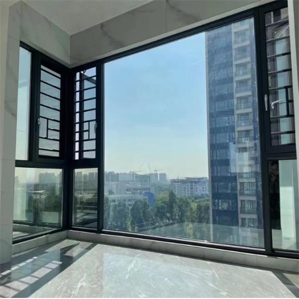 Tempered Glass Aluminum Champagne Color Aluminum Casement Windows With Folding Screen