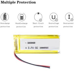 Rechargeable KC CB IEC62133 Approved 503060 Lithium Polymer Battery Pack 1000mah