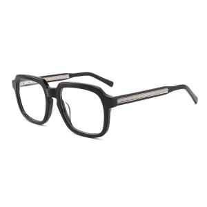 Men'S Acetate Frame Glasses Retro Square Patterned Temples 52mm