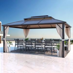 Gazebo Polycarbonate Double Roof Canopy Outdoor Aluminum Frame Pergola,