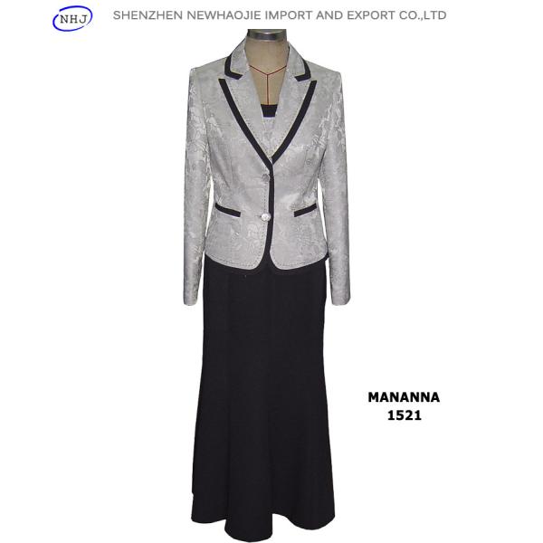 Quality ladies frock suit with Silver-grey jacket and black skirt wholesale