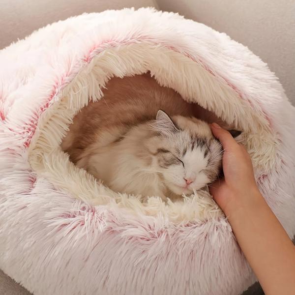 Semi Closed Fluffy Pet Beds Comfortable Soft Fluffy Cat Bed Easy To Clean
