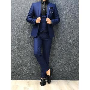 Navy Blue Custom Mens 3 Piece Tuxedo Suit For Groom'S Wedding