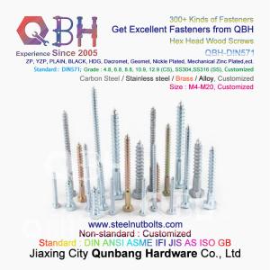 China QBH DIN 571 YZP ZP WZP BZP Yellow White Blue Zinc Plated Carbon Steel Hex Wood Screws on sale