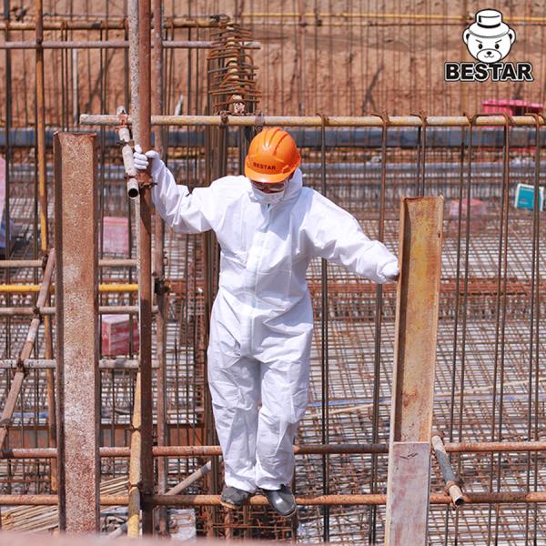 Quality Type 5B/6B White Microporous Film Disposable Protective Coverall For Construction wholesale