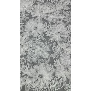 White Floral Lace Fabric For Gowns Mesh Ground Intricate Embroidery With Subtle
