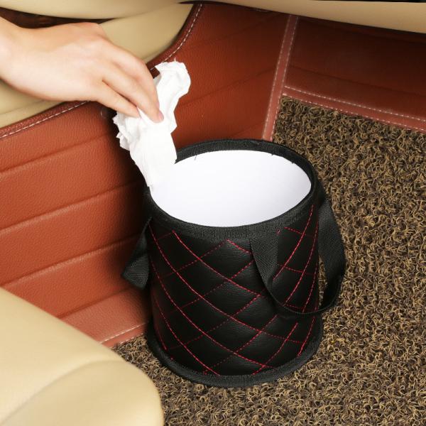 Quality Lightweight Mini Car Trash Can , Waterproof PU Leather Car Waste Container wholesale