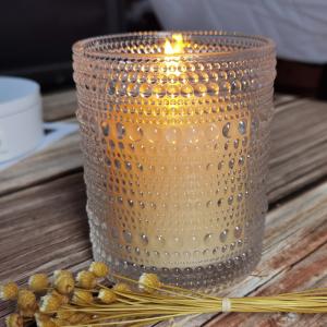 Customized Embossed Beads Strings Glass Votive Candle Holders , Glass Cylinder
