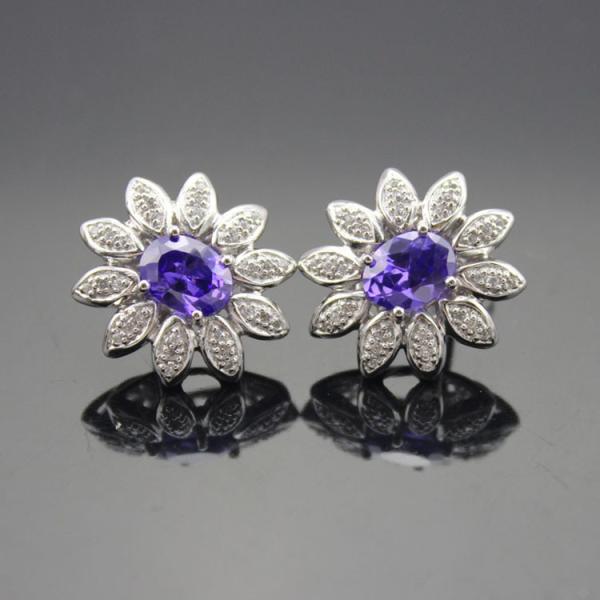 Quality 925 Silver Amethyst Cubic Zircon and Rhinestone Stud Earrings (E04) wholesale