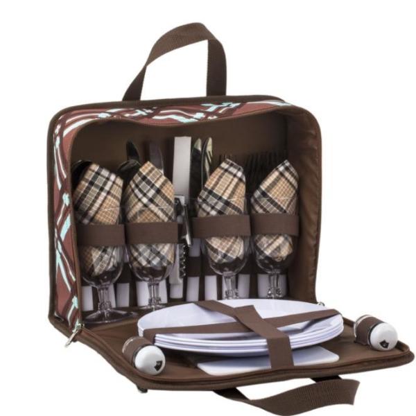 Quality Picnic Backpack handbag Classic 4 Person Insulated Design Waterproof Blanket and Full Cutlery Set Red wholesale