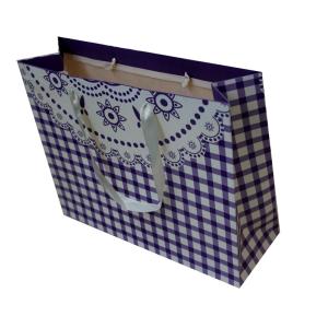 Square Customized Paper Promotional Carrier Bag 230gsm matte coated ribbon