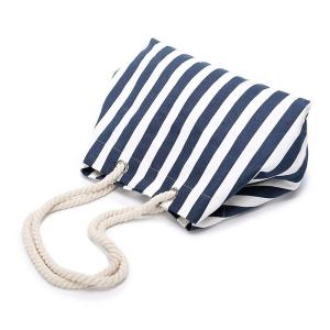Navy Stripe Canvas Pool Bag , Black Personalised Canvas Beach Bag Nautical