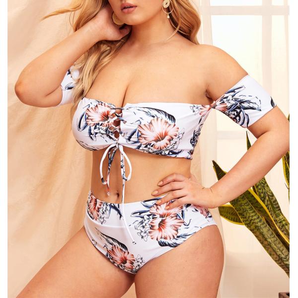 2019 New Plus Size Two piece Tassel High Waist Swimsuit Women Push up