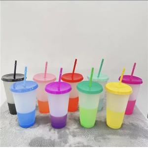 Temperature Sense Gradient Drinking Cup 700ml 24oz Plastic With Straw And Lid