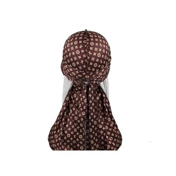 Quality Small Print Brown LV Silk Silky Satin Designer Durag  Supplier Bulk Wholesale wholesale