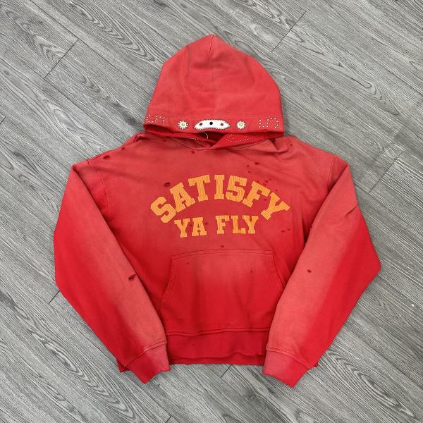 Quality Custom Pullover Hoodie Distress Vintage Acid Wash French Terry Screen Print Oversized Rhinestone Hoodie wholesale