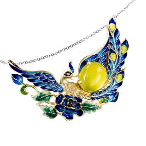 China Gold Plated Fashion Enamel Phoenix Pendant Necklace with Silver Chain 18 inches(P6050602) on sale