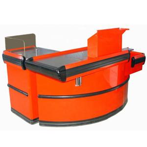 2M 85CM Red Electric L Shaped Cash Wrap Counter With Conveyor Belt OEM