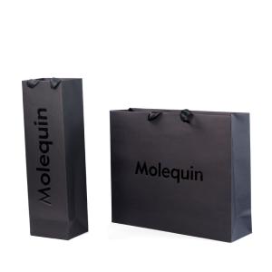 Custom Black Paper Shopping Bags With Ribbon Handles Stylish Product Packaging