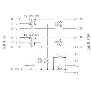 13F-60LDNL Single Port Rj-45 Jack 10 / 100 Base-T Magnetics LPJ0017GENL