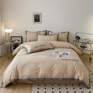 All-Season Cotton Linen Fabric Soft 4pcs Flat Woven Sheets Bedding Set for
