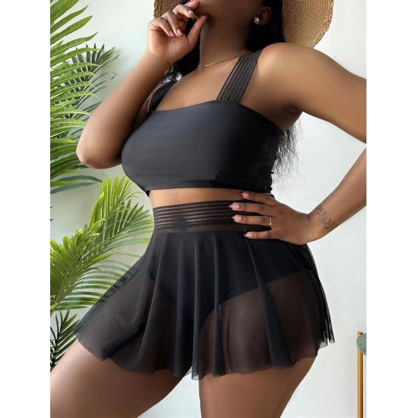 Polyester Large Size Ladies Swimwear High Waist Plus Size Two Piece Bathing