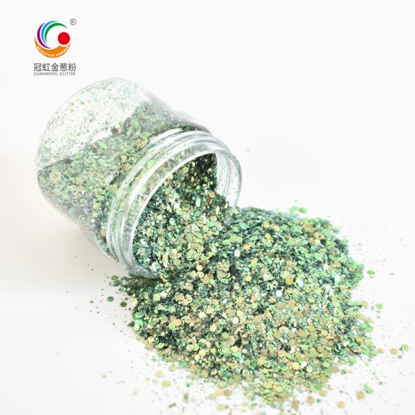Party Makeup Compatible PET Charming Solvent Resistant Chameleon Glitter Powder Mixes with Mix Sizes and Hexagon