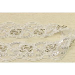 China ODM white bridal lace trim Flower embroidered Botanical paillettes translucent on sale